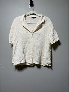 Quince Organic Cotton Gauze Short Sleeve Shirt Vintage Cream M